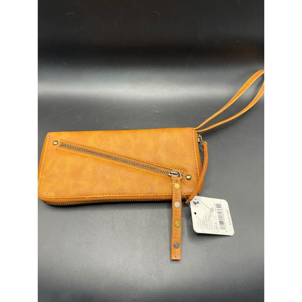 Free People Vegan Leather Wristlet Wallet Zip Around Ginger Brown OB524897 NEW